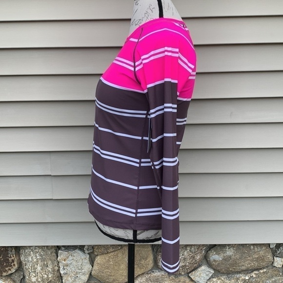 Athleta Colorblock Striped Pink/Brown/White Long-sleeve Rash-guard - Picture 8 of 13